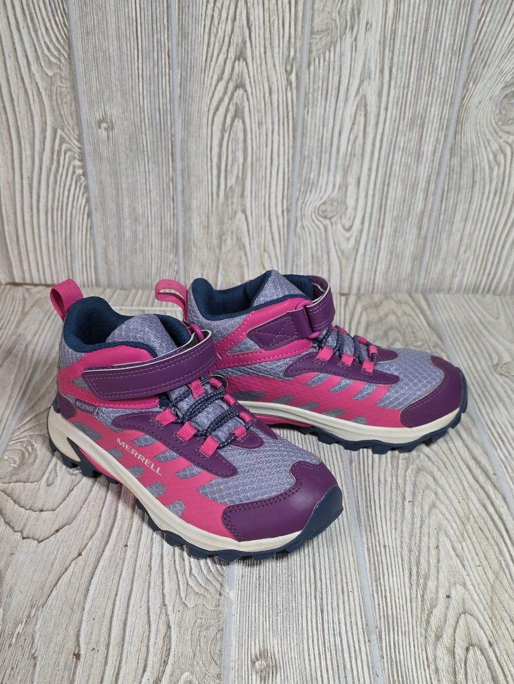 Merrell Moab Speed 2 Mid A/C Waterproof Hiking Boots Berry/Navy Kids Size 13